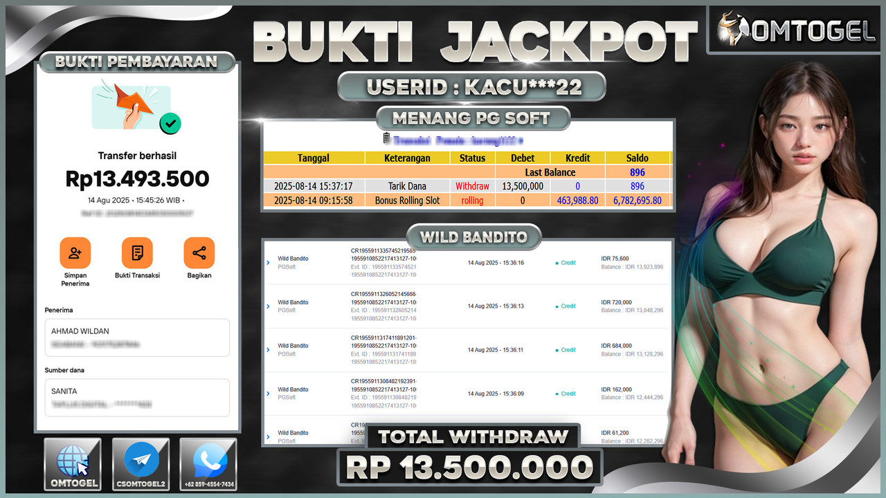 OMTOGEL JACKPOT PGSOFT WILD BANDITO 13 JUTA DI BAYAR LUNAS ,-