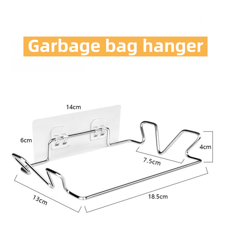 Stainless Steel Wall-Mounted Trash Bag Holder with Curved + V-Sharp Ear Hook - Heavy Duty Waste Bag Support for Home & Office