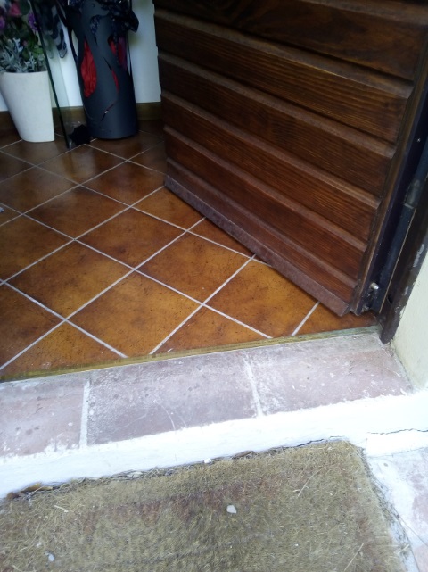 Porta di ingresso  vista insieme comando lama parapolvere.