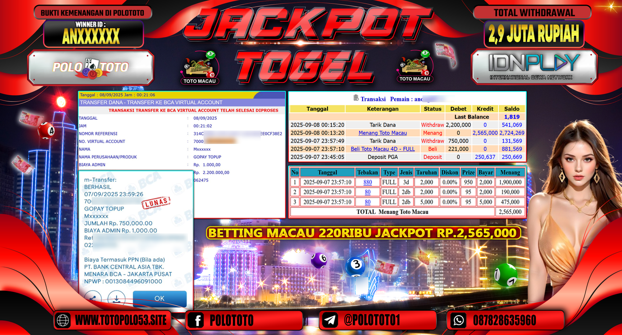 POLOTOTO JACKPOT TOGEL TOTO MACAU Rp.2.950.000,-