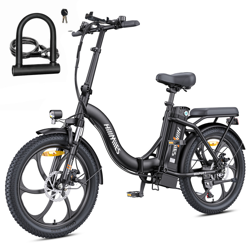 HillMiles MilePort 1 20” Fatbike Elcykel, 250W Motor, 36V 13Ah Batteri, 25 km/h, Upp till 100 km Räckvidd, Perfekt för Stadspendling