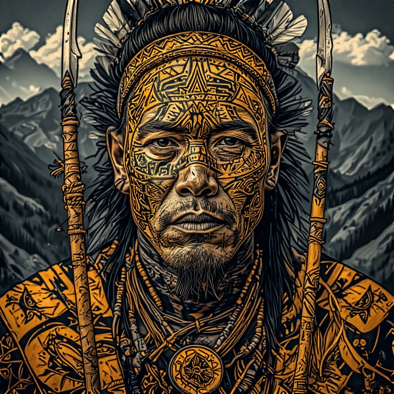 A-tribal-warrior-in-woodcut-uut