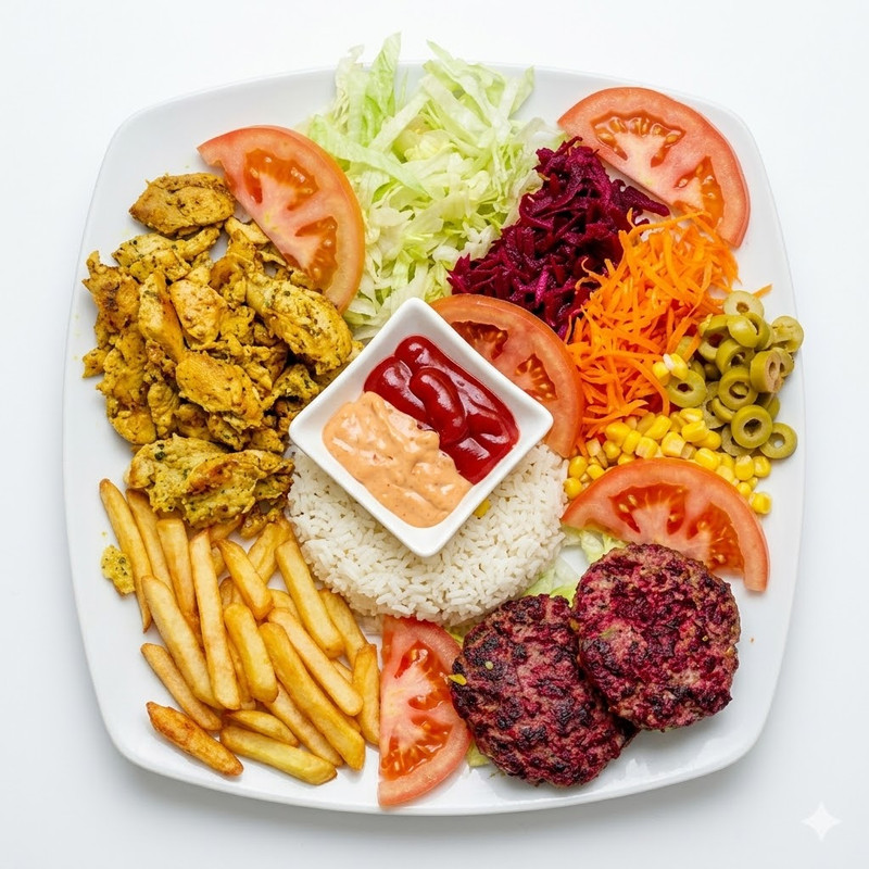 Plato Combinado Con Pinchos De Ternera
