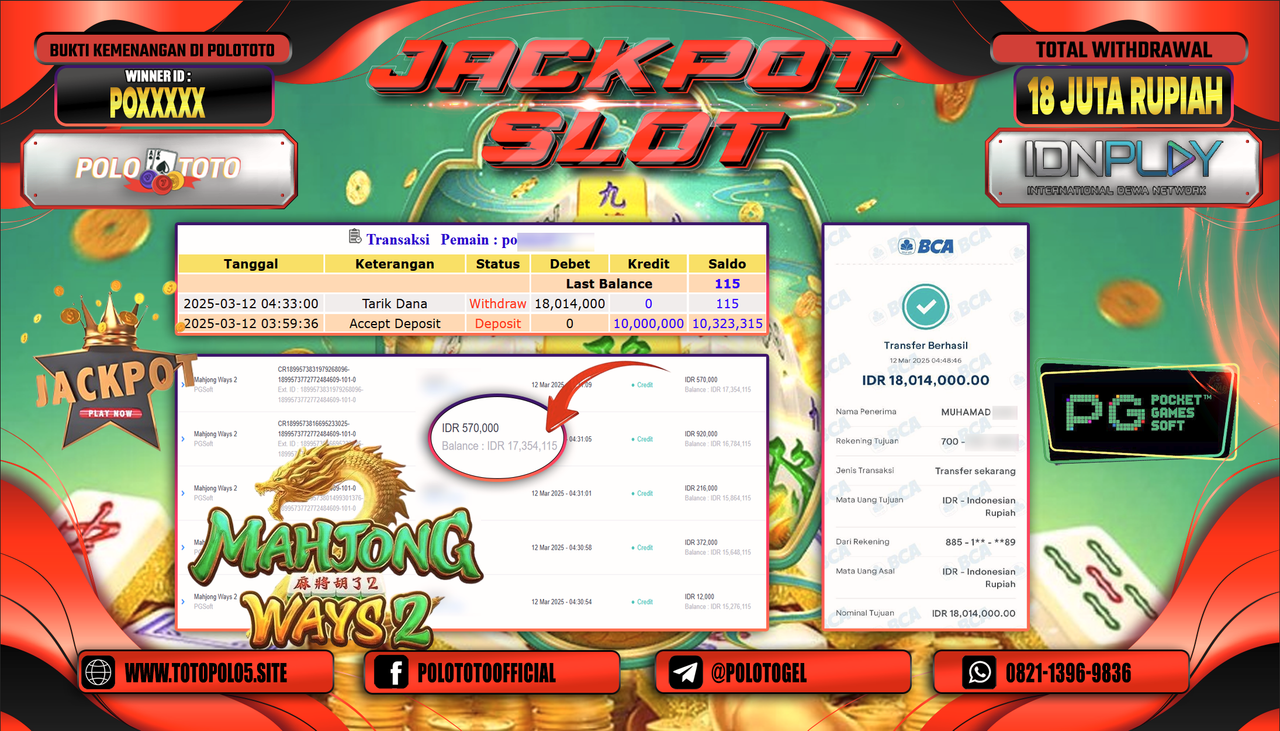 POLOTOTO JACKPOT SLOT MAHJONG WAYS 2 Rp.18.014.000,-