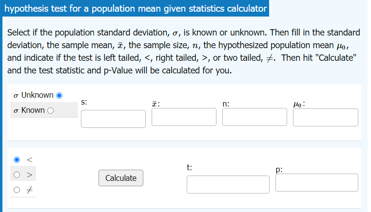 Hypothesis Test for a Mean With Statistics