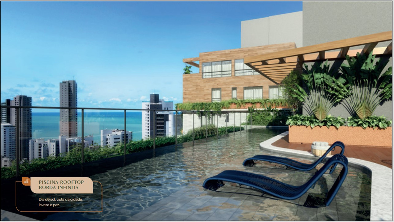 Piscina com borda infinita no rooftop do Jardins Ângela Vieira