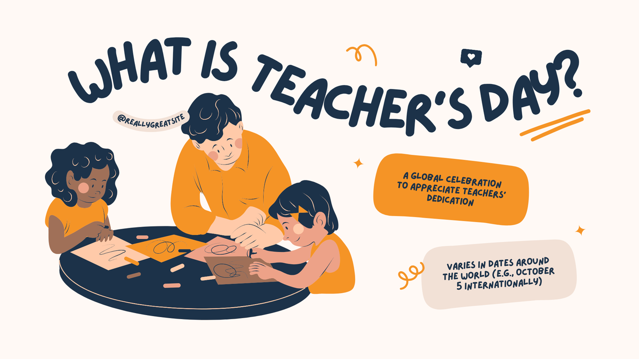 Blue Orange and Cream Illustrated Teacher's Day Presentation