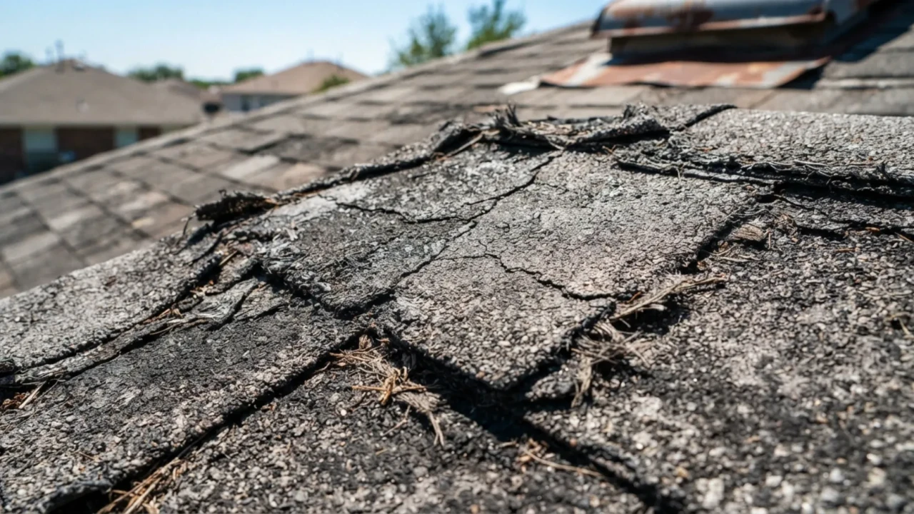 Aged asphalt shingle roof showing wear San Antonio