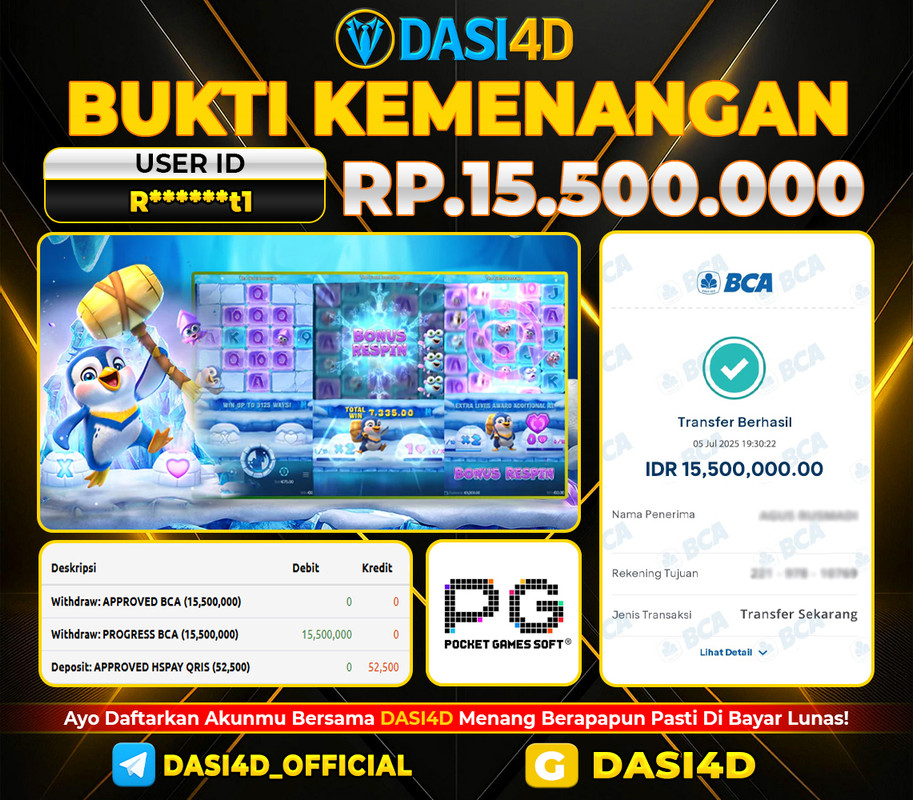 BUKTI KEMENANGAN 05 JULI 2025 DI ICE ESCAPE WD RP 15.500.000