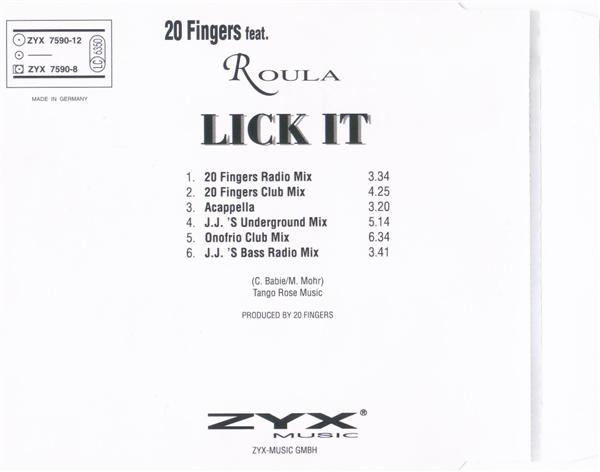 Music - 13/01/2023 - 20 Fingers feat. Roula ‎– Lick It (CDM)(ZYX Music ‎– ZYX 7590-8) 1995***20 Fingers feat. Roula ‎– Lick It (Remixes)(CDM)(ZYX Music ‎– ZYX 7590R-8) 1995 R-41092-1172254219