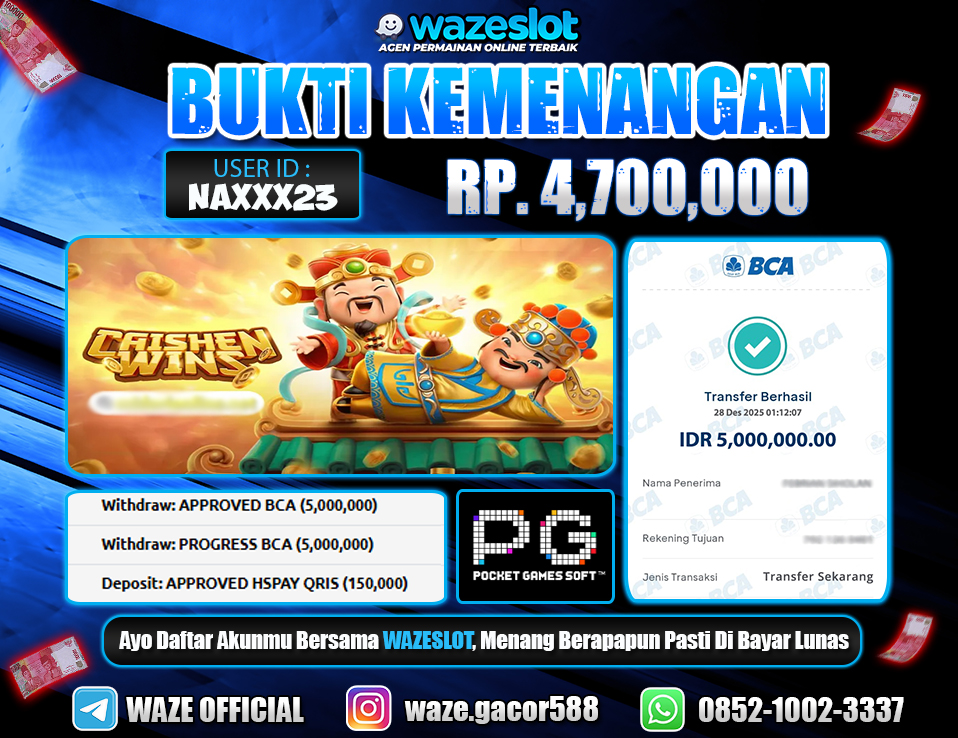 BUKTI KEMENANGAN 28 DESEMBER 2025 GAME CAISHEN WINS (PG SOFT)