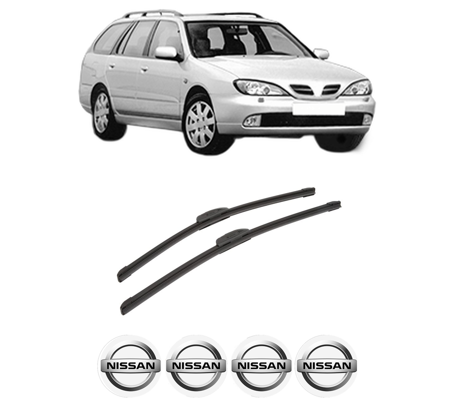 Set stergatoare auto NISSAN PRIMERA Traveller (WP11) din 1996-2001, pentru parbriz auto, 2 bucati, Bosch Aerotwin Retrofit, din cauciuc siliconat rezistent, 4 Stickere Auto NISSAN