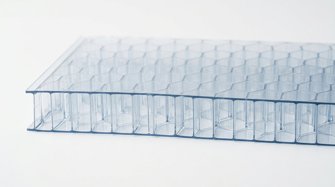 Срез сотового поликарбоната толщиной 8 мм с ребрами жесткости