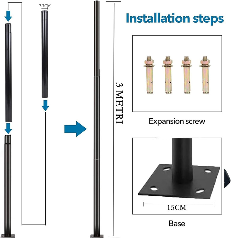 Accessorio Illuminazione Palo Per Lampione Da Esterno In Metallo Super Resistente Supporto Per Luci Led H 341367 - Foto 12