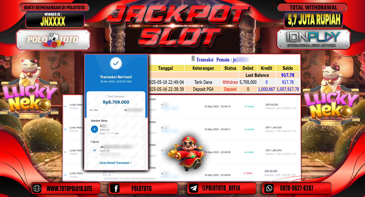 POLOTOTO JACKPOT SLOT LUCKY NEKO Rp.5.709.000,-