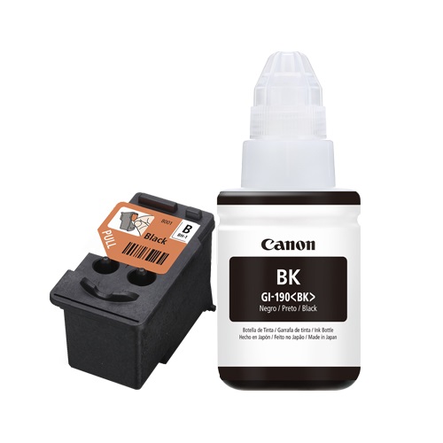Kit de cabezal de impresión negro Canon BH-1 y botella de tinta GI-190.