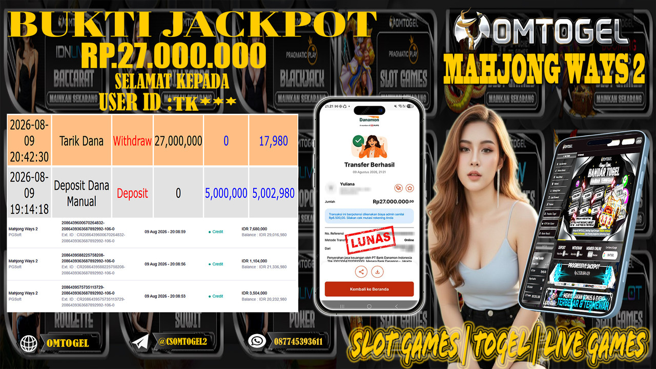 OMTOGEL JACKPOT PG SOFT MAHJONG WAYS 2   Rp,27,000,000,- DIBAYAR LUNAS