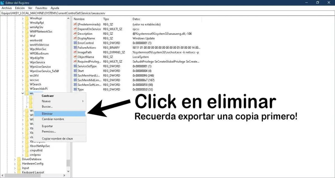 Como eliminar el servicio Wuauserv Eliminar el servicio Wuauserv
