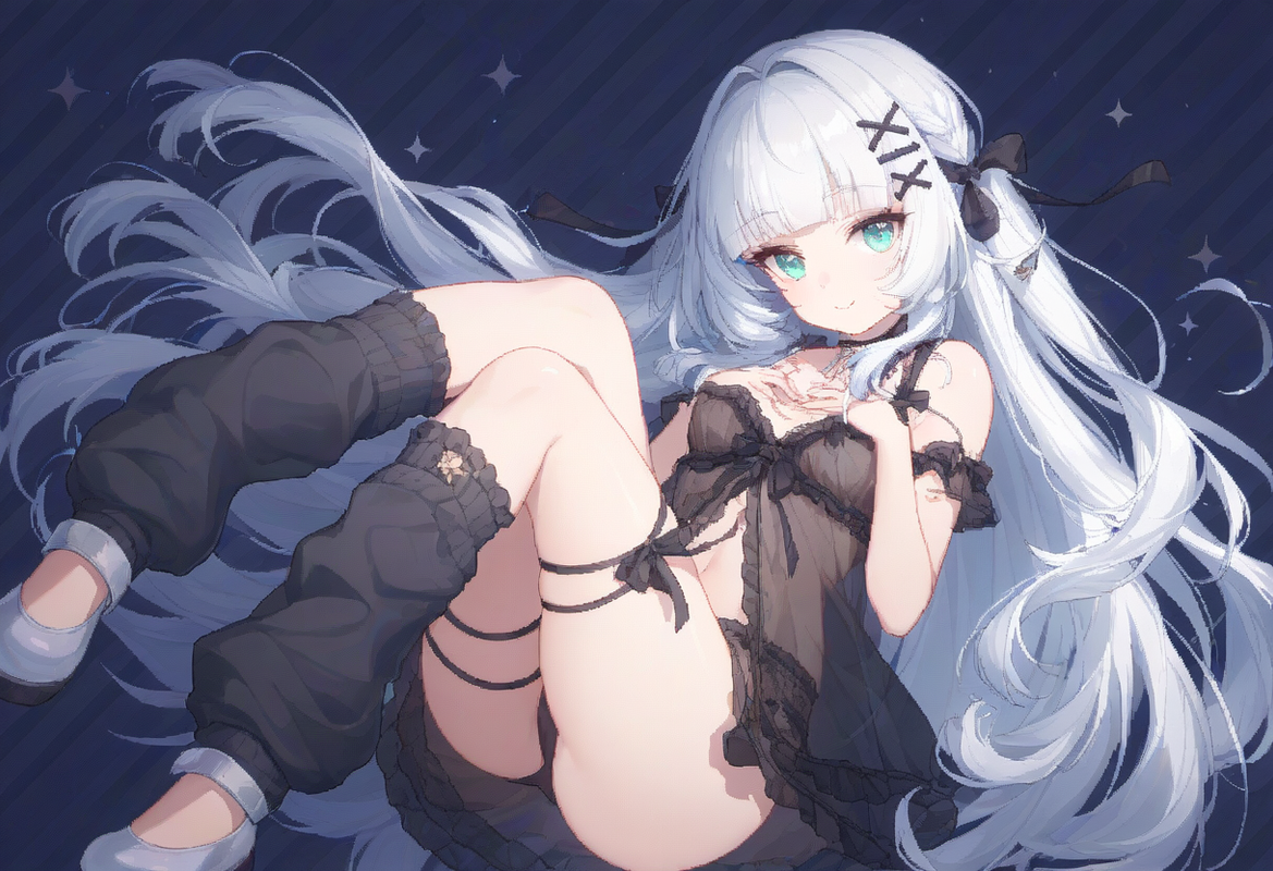 1girl, striped background, aqua eyes, long hair, hime cut, white hair, short ban s-2038119473