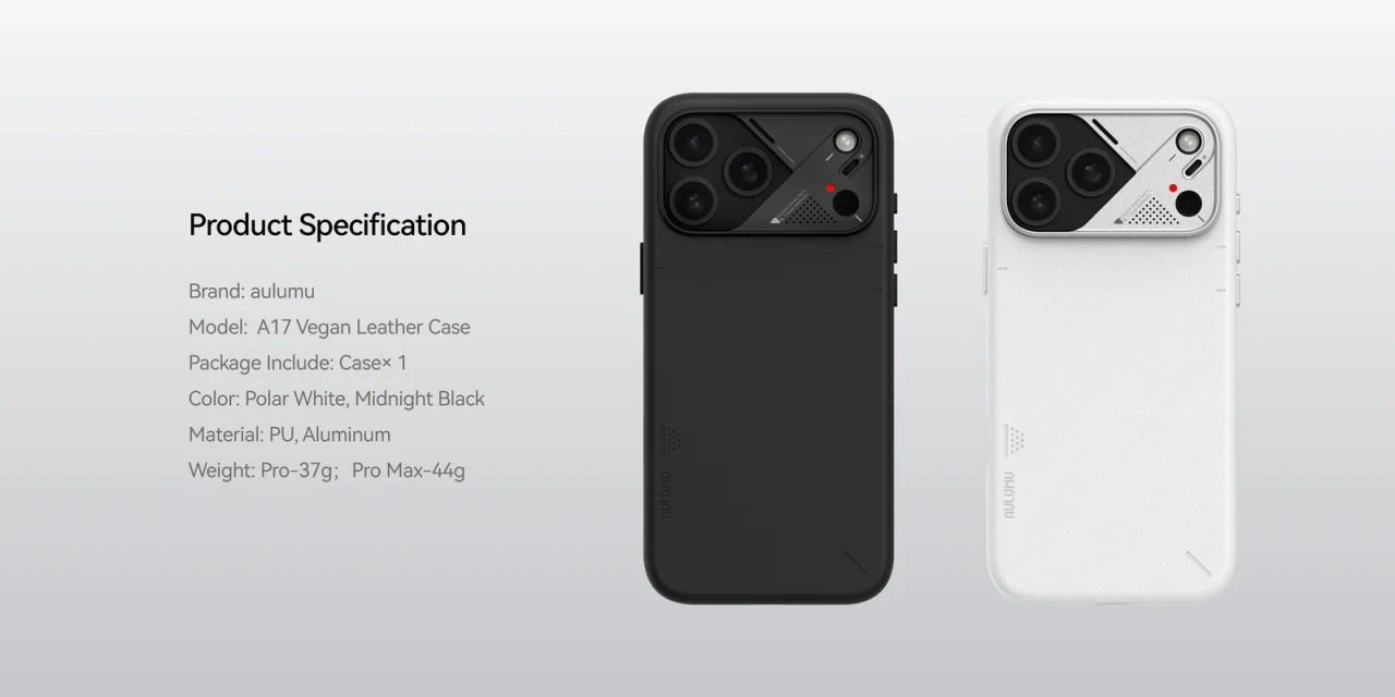 Husa pentru iPhone 17 Pro Max, Aulumu A17 Vegan Leather, Piele texturata, Ultra slim, Compatibila MagSafe, Racire activa CoolHyper, Butoane metalice, Protectie maxima, Alb A17 PU 13