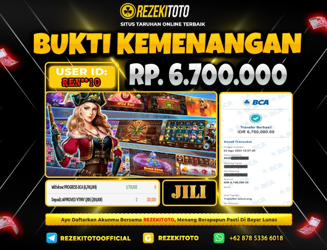 BUKTI KEMENANGAN 25 AGUSTUS 2025 PIRATE QUEEN 6 JUTA 