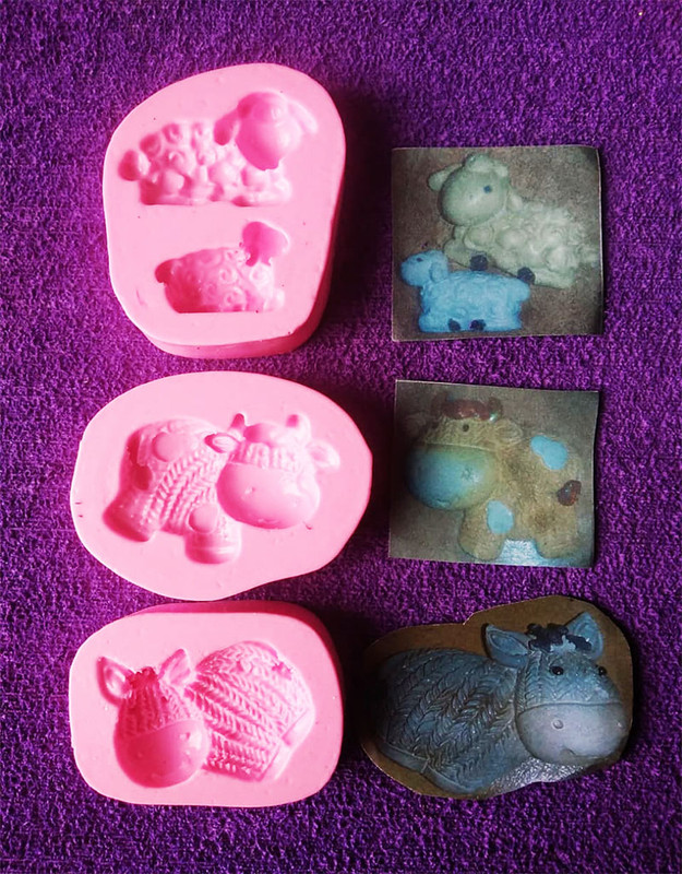 Molde en silicona Animales del pesebre oveja vaca y burro de 4cm