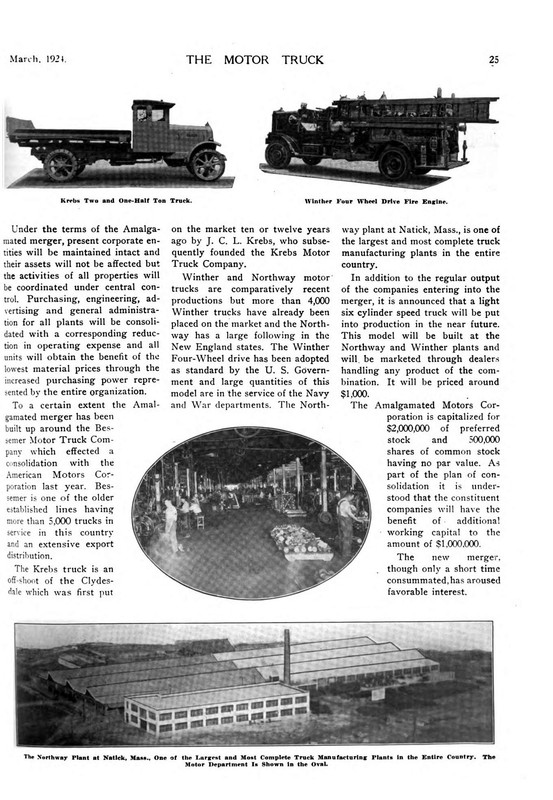 Amalgamated Motors '24 Bessemer Krebs Winther Northway Motor Truck Mar