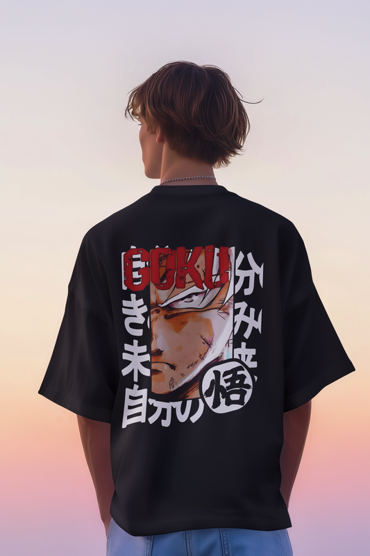 back view oversized t shirt mockup featuring an ai created man standing against the sunset sky m5231
