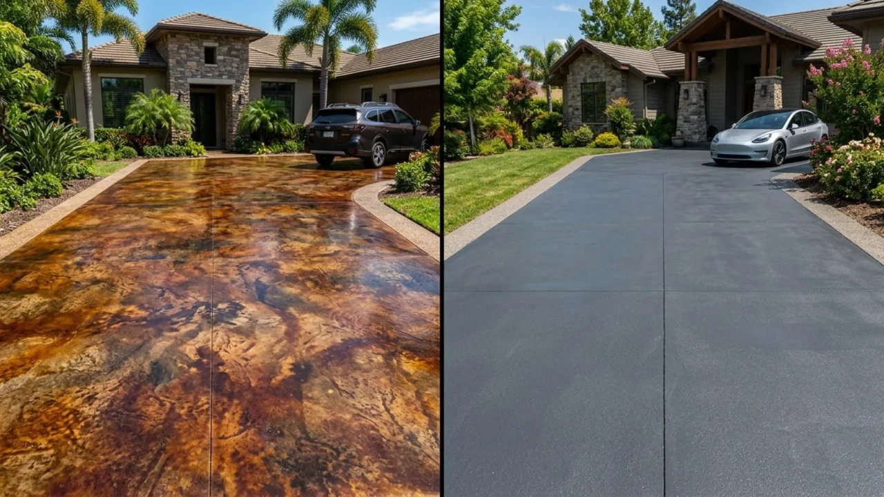 Acid stain vs water-based stain concrete driveway comparison