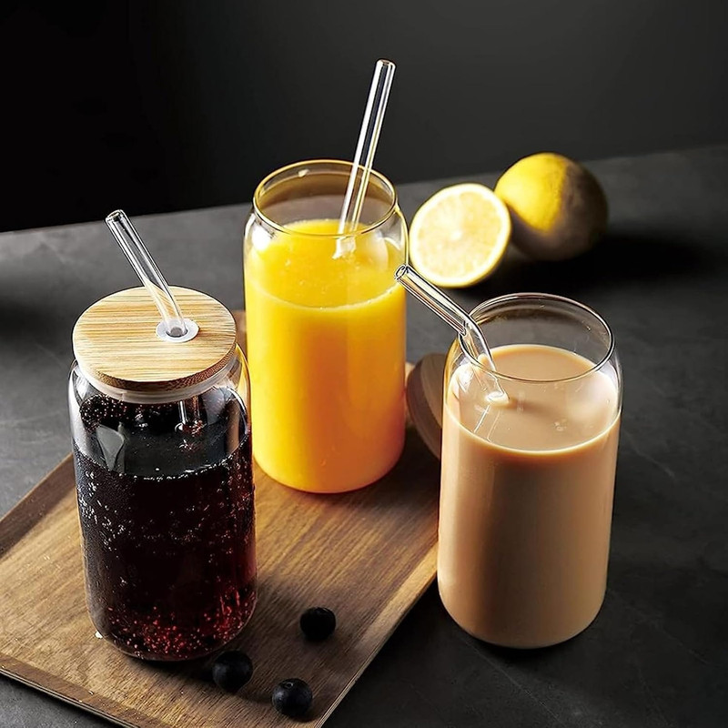 350ml Can-Shaped Glass Tumbler with Bamboo Lid