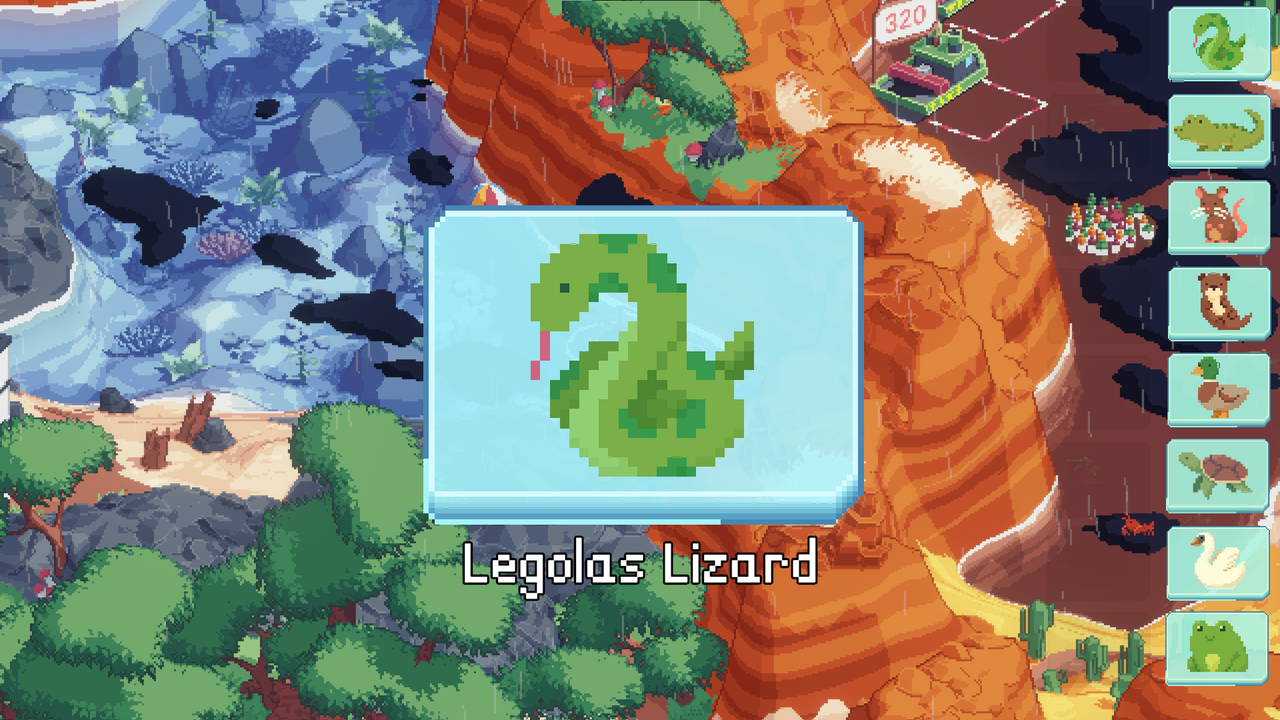 Picture of pixel lizard that you have uncovered over background of oil covered ocean water.