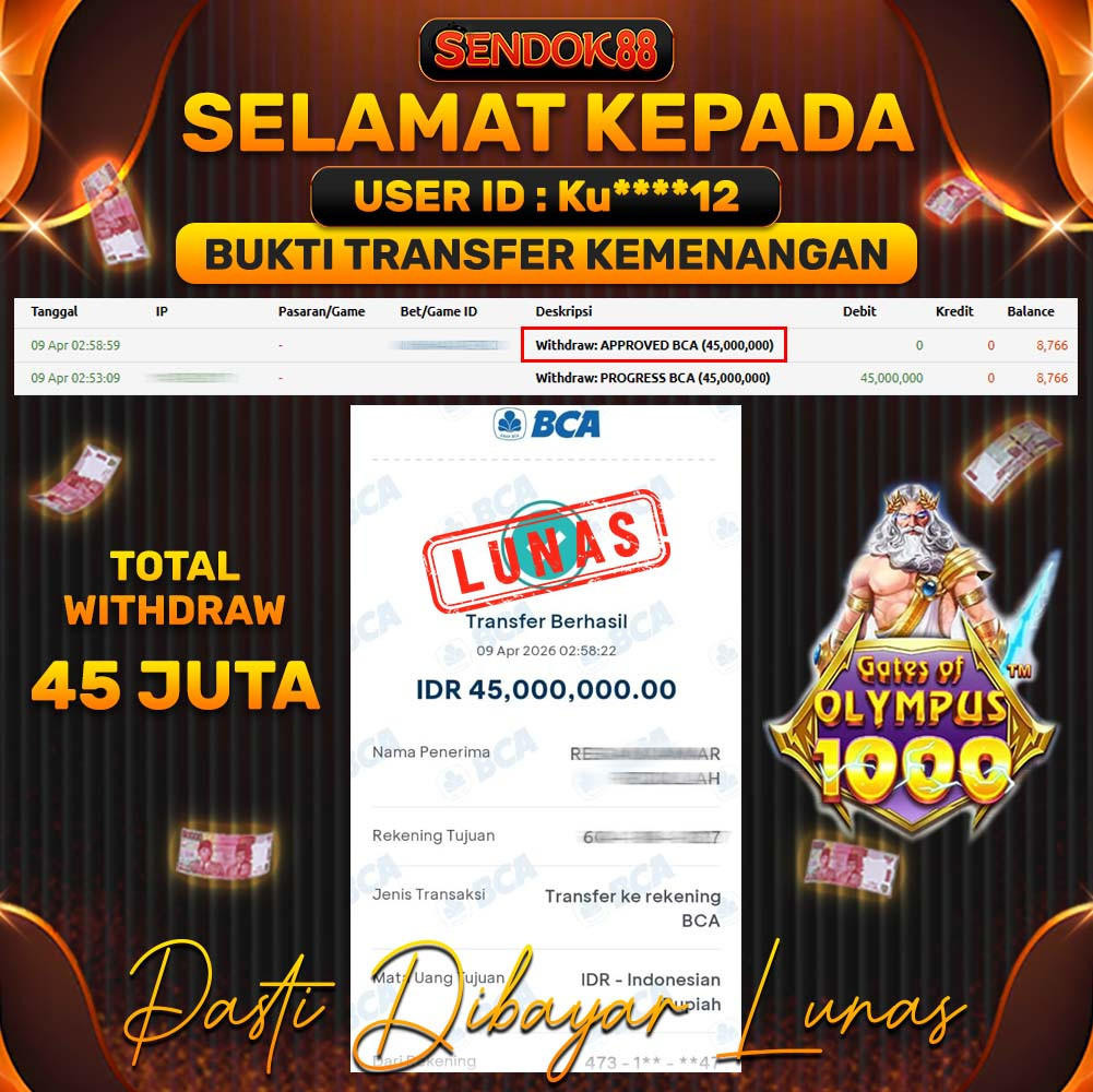 SENDOK88 JEPE! GATES OF OLYMPUS 1000 Rp 45.000.000,- LUNAS!