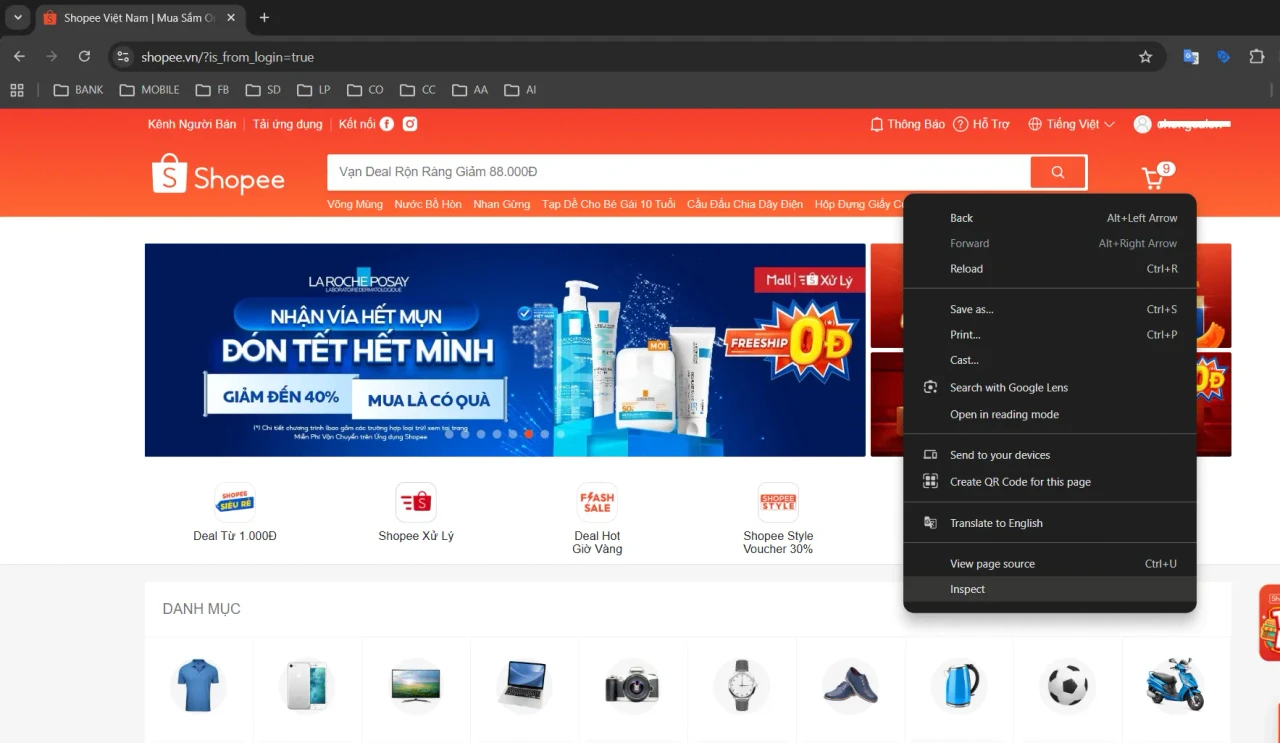 Chuột phải → Inspect