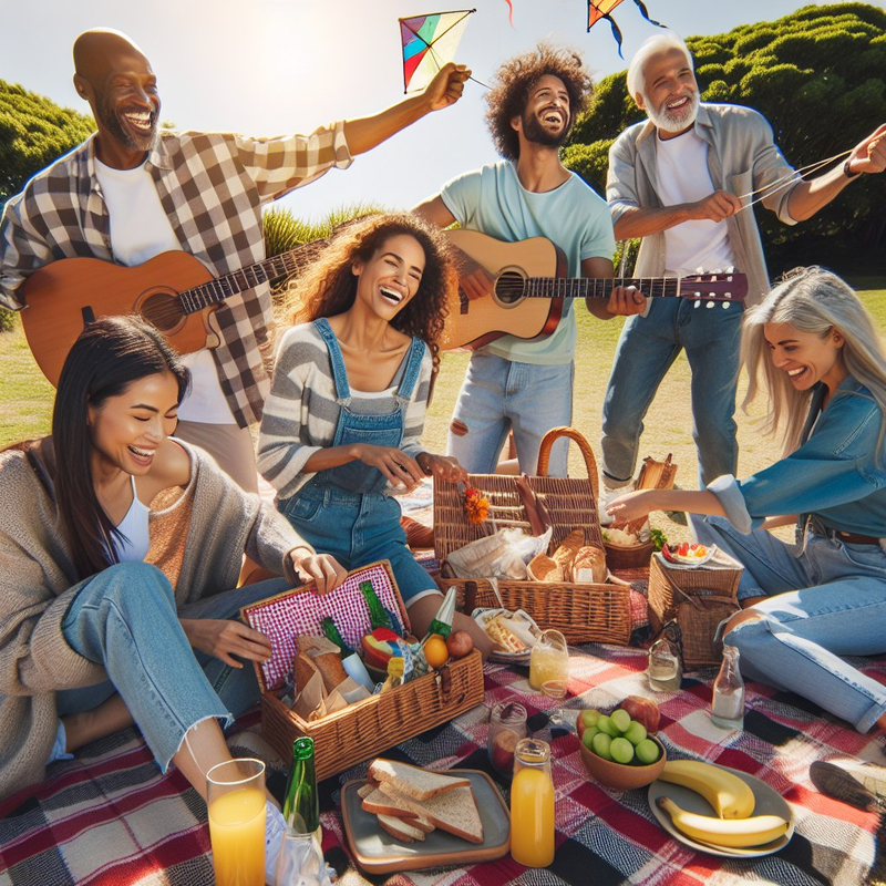 Friends of different ages enjoying a picnic and spending quality time together