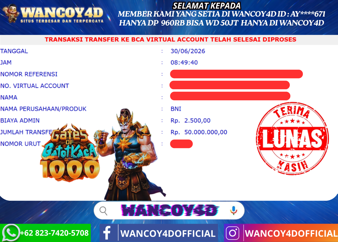 WANCOY4D GATES OF GATOT KACA 1000 PRAGMATIC RP.50.000.000 -LUNAS