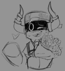 Boombox looks awkward but very happy while holding a bouquet of flowers.