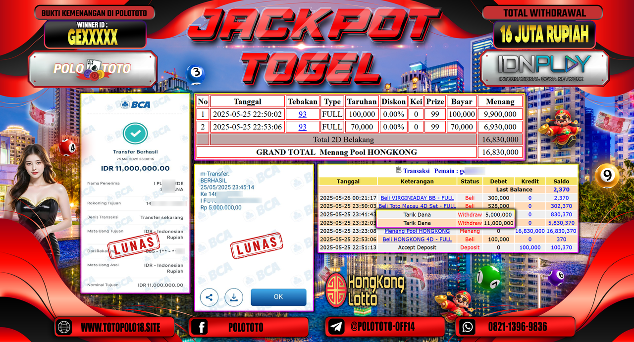 POLOTOTO JACKPOT TOGEL HONGKONG LOTTO Rp.16.000.000,-