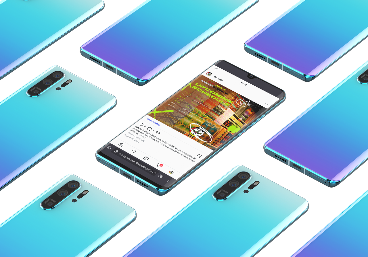 mobile phone displaying green and orange instagram post for Native American club