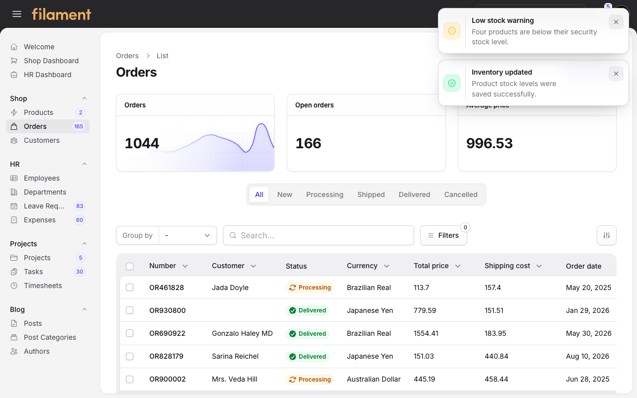Stature Theme Shop inventory notifications in light mode