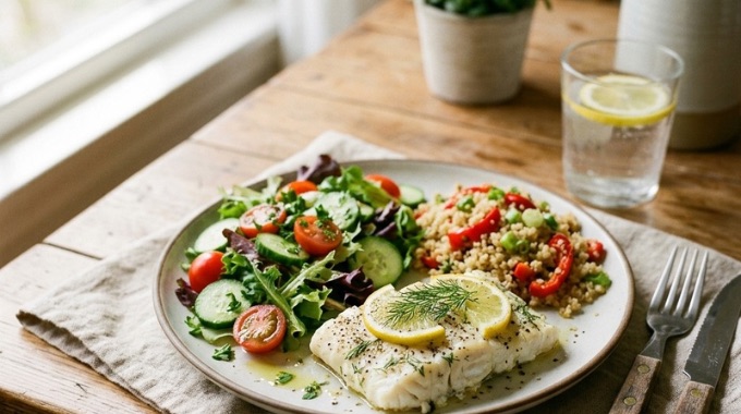 Colorful kidney-friendly meal - low sodium, low potassium dish