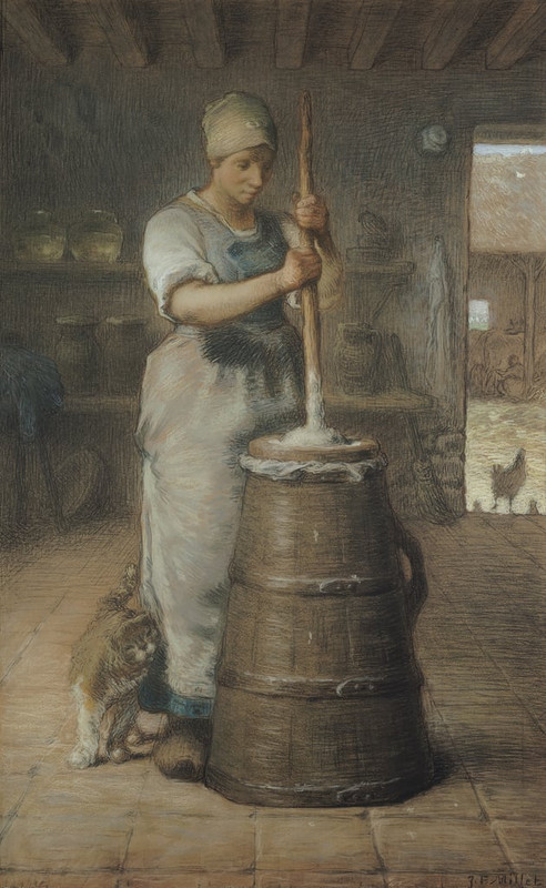 Jean Francois Millet - Churning Butter 1866-68 (pencil  pastel on paper) - (MeisterDrucke-105749)