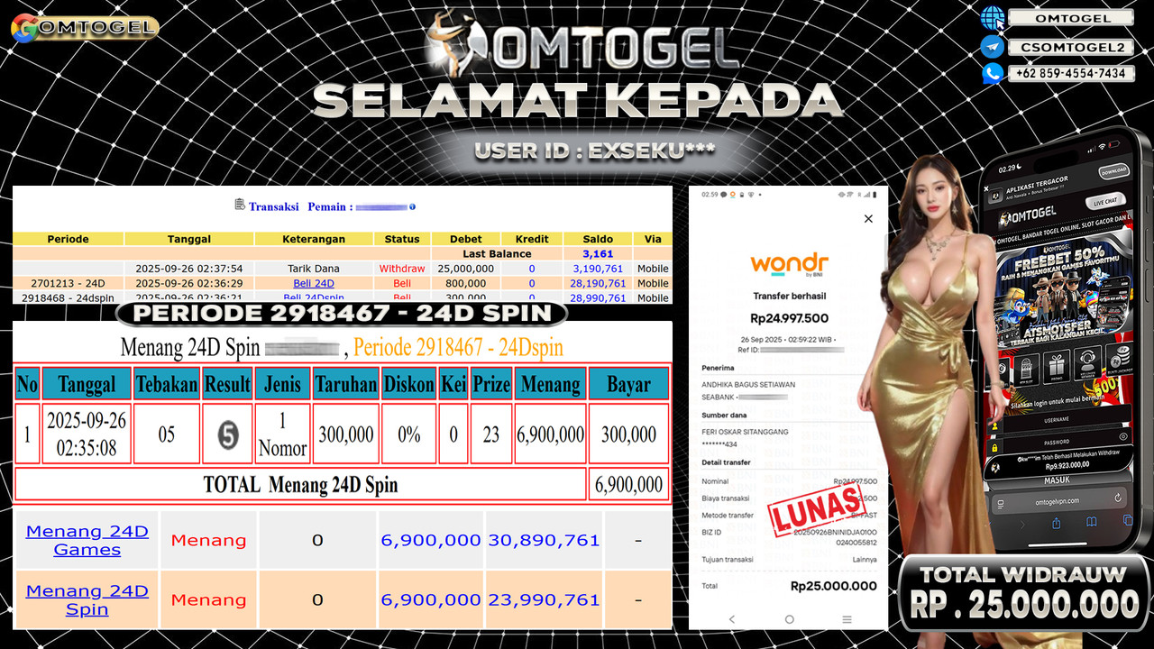 OMTOGEL JACKPOT LIVE GAMES 24D SPIN 25 JUTA DI BAYAR LUNAS ,-
