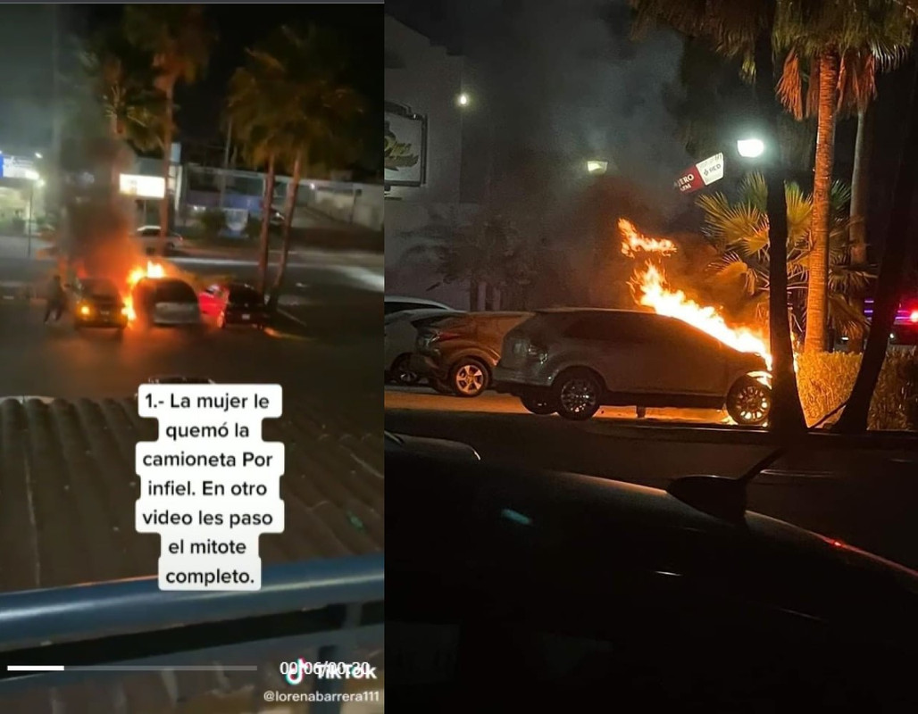 Mujer prende fuego a camioneta, en TikTok dicen que por infiel