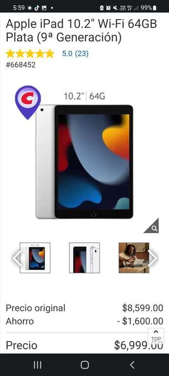 Costco: Apple iPad 10.2 Wi-Fi 64GB Plata (9ª Generación) con paypal y cupon 