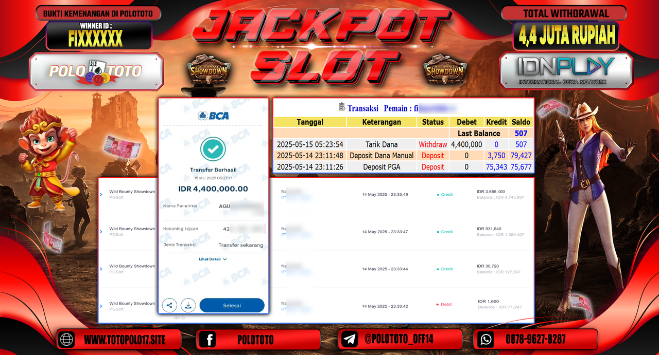 POLOTOTO JACKPOT SLOT WILD BOUNTY SHOWDOWN Rp.4.400.000,-
