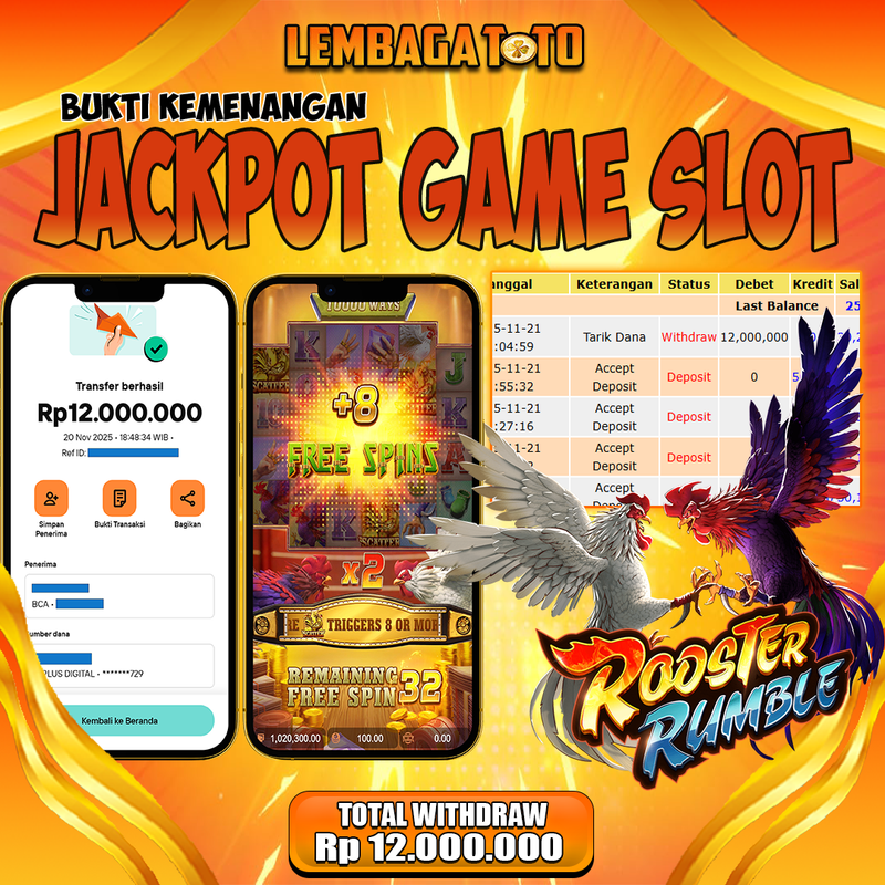 BUKTI JACKPOT 21 NOVEMBER LEMBAGATOTO ROOSTER RUMBLE Rp.12.000.000,- LUNAS
