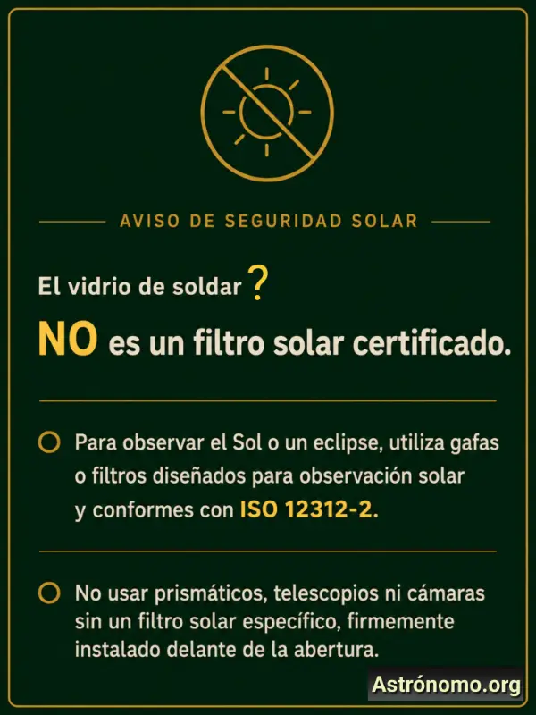 aviso sobre utilizar vidrio de soldador para ver un eclipse de Sol