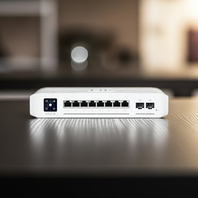 Diagrama de rede com o switch USW-Enterprise-8-PoE