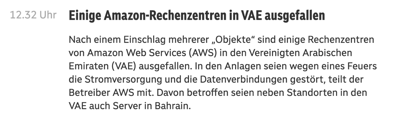 AWS-Rechenzentren in VAE ausgefallen