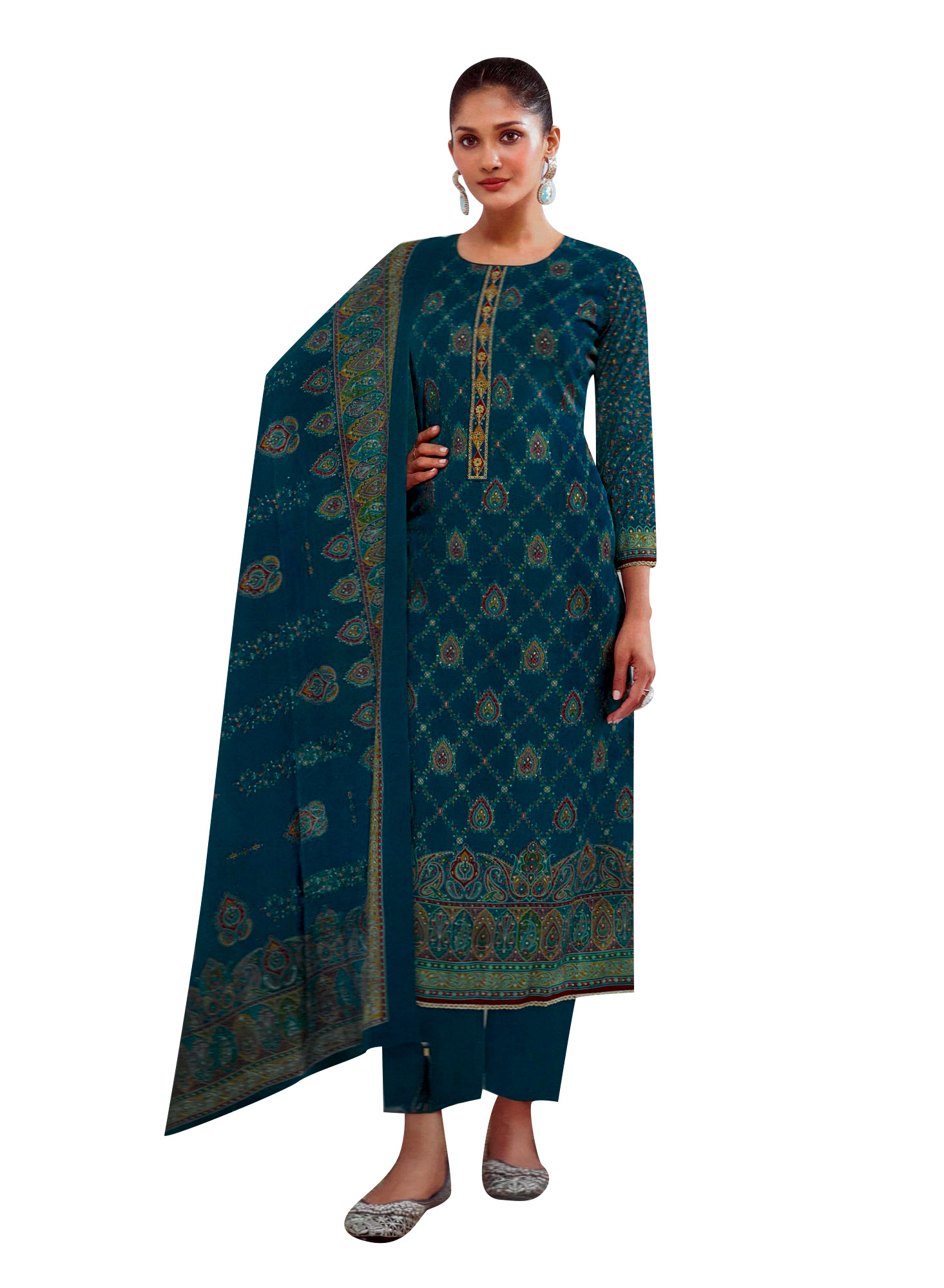 Ladyline Modal Silk Printed Embroidered Salwar Kameez Indian Bollywood Pakistani - Picture 8 of 25